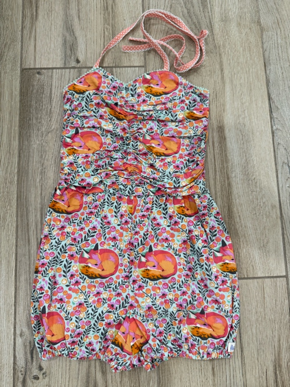 Kids Floral Fox Print Pink Romper